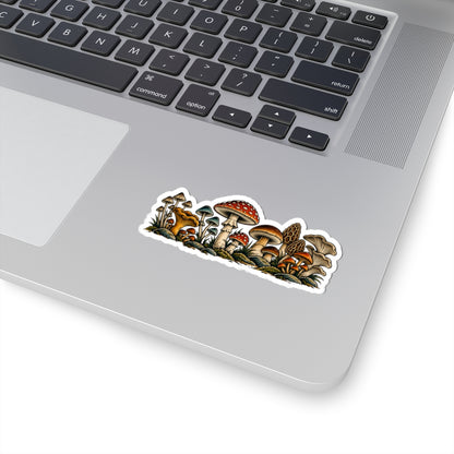Mushroom Forest Kiss-Cut Sticker — Vintage Fungi LapTop Decal