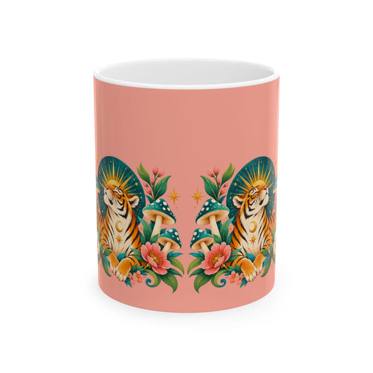 Mug, Ceramic 11oz & 15oz -Tiger Moon Floral (pink)
