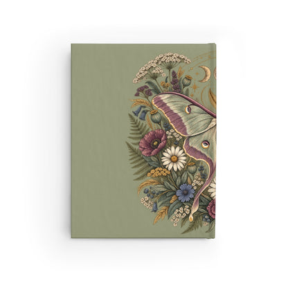 Journal Notebook, Hardcover Blank - Floral Luna Moth Moon & Wildflower (sage green)