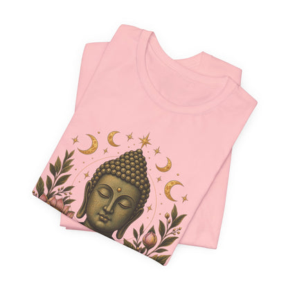 T‑Shirt, Short Sleeve Boxy Crew Neck - Buddha, Lotus & Moon Phases