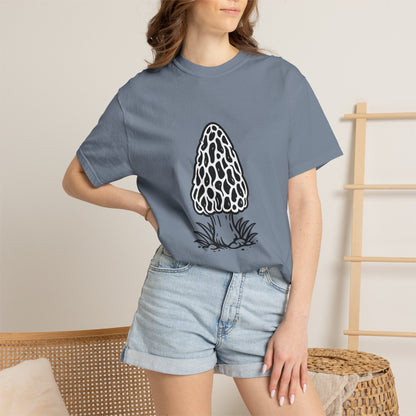 T-Shirt, Short Sleeve Boxy Crew Neck - Hand-Drawn Forager Morel Mushroom