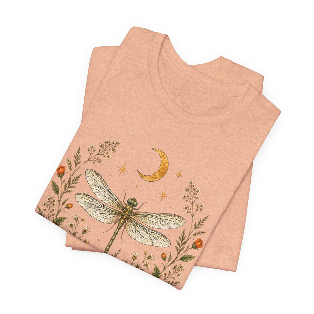 T-Shirt, Short Sleeve Boxy Crew Neck - Boho Dragonfly Moon