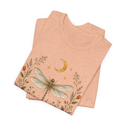 T-Shirt, Short Sleeve Boxy Crew Neck - Boho Dragonfly Moon