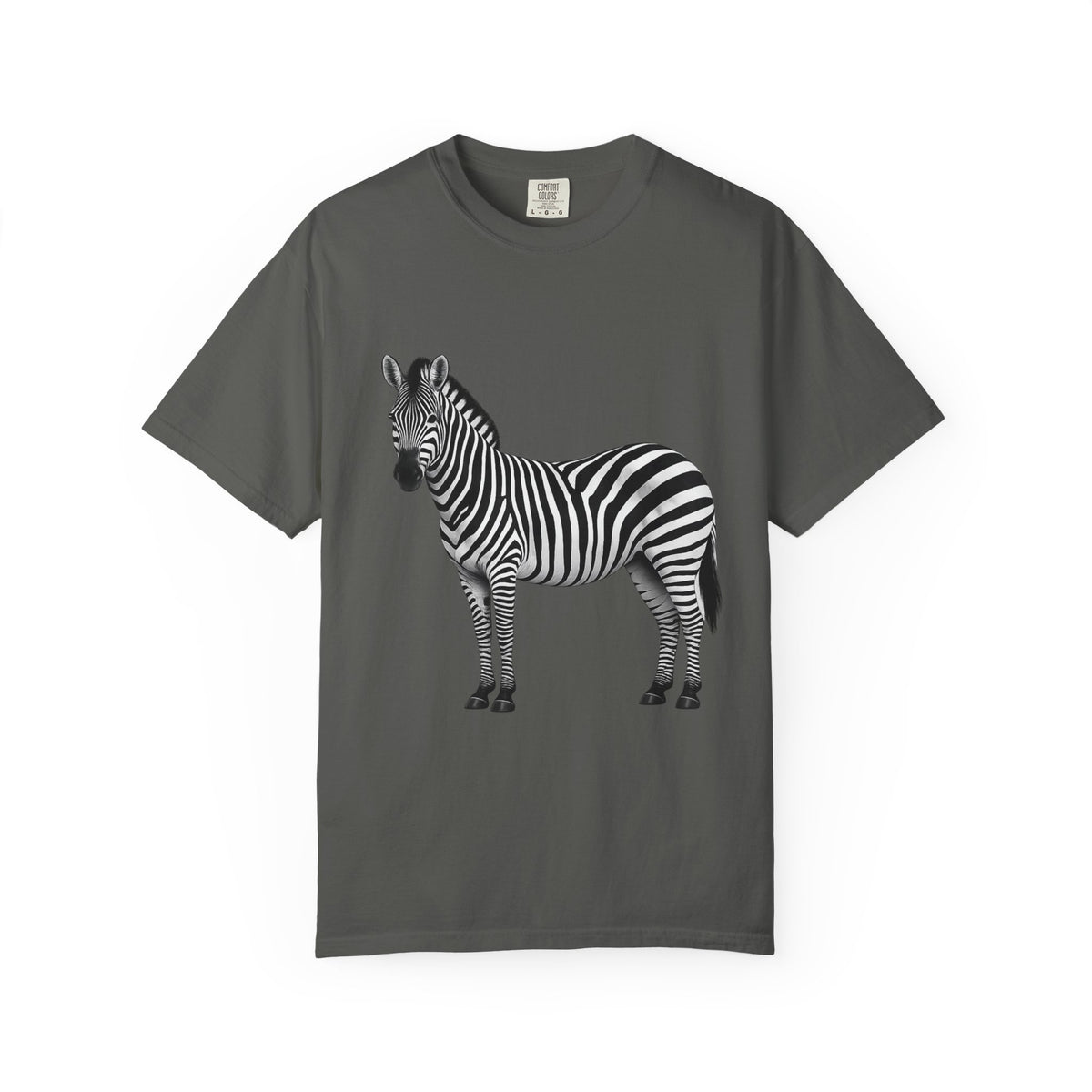 T-Shirt, Short Sleeve Boxy Crew Neck - Zebra Side View Standing
