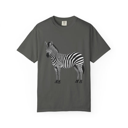 T-Shirt, Short Sleeve Boxy Crew Neck - Zebra Side View Standing