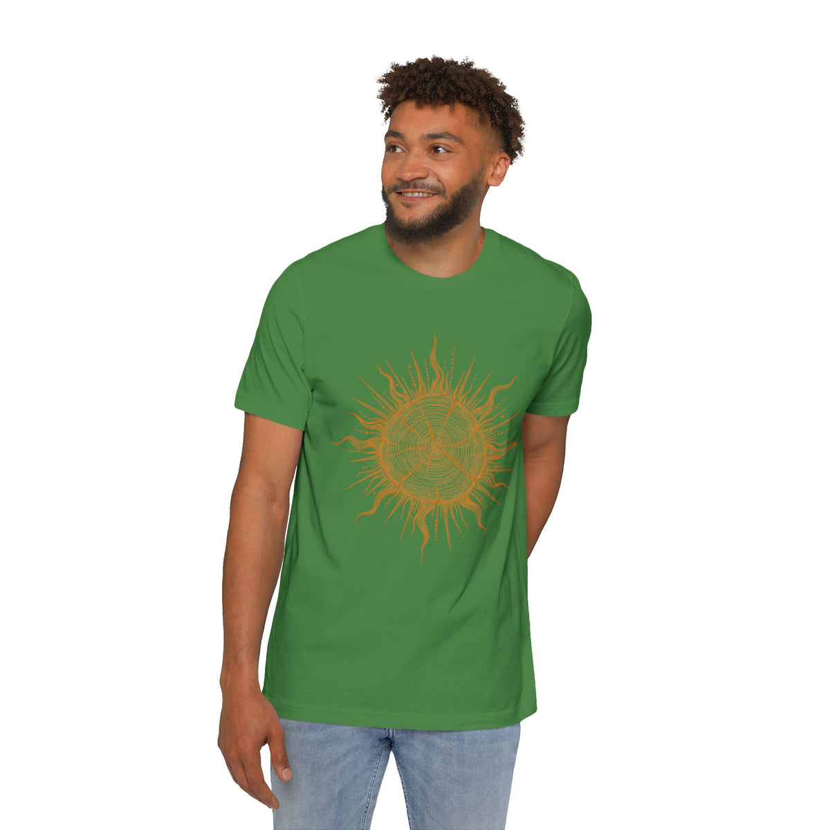 T-Shirt Short Sleeve Boxy Crew Neck - Boho Sunburst Tree Rings Line Art