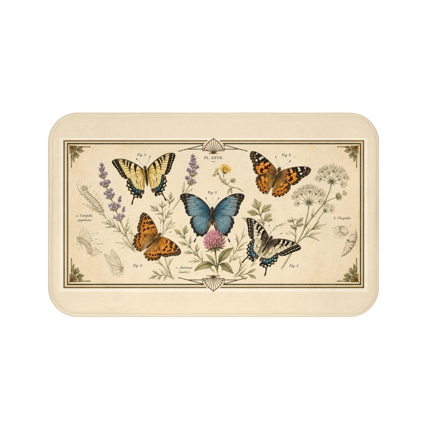 Vintage Botanical Butterfly Bath Mat — Floral Nature-Inspired Bathroom Rug