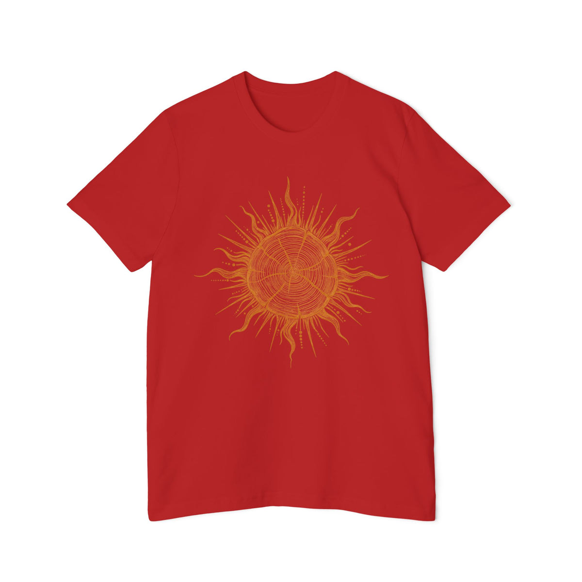 T-Shirt Short Sleeve Boxy Crew Neck - Boho Sunburst Tree Rings Line Art