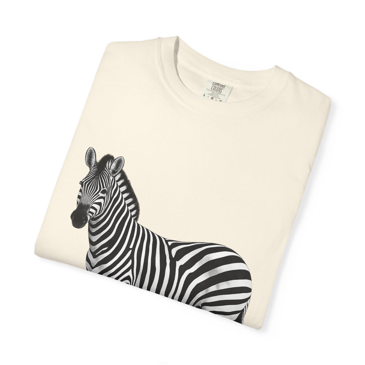 T-Shirt, Short Sleeve Boxy Crew Neck - Zebra Side View Standing
