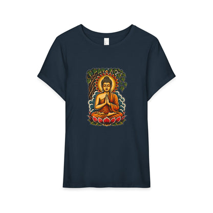 T-Shirt, Short Sleeve Boxy Crew Neck - Buddha & Lotus