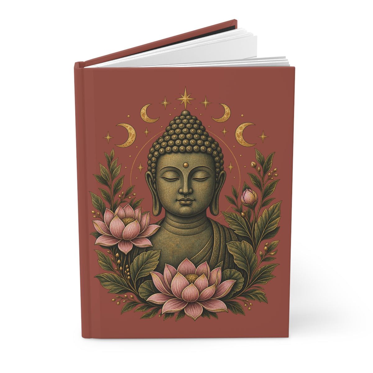 Journal Notebook, Hardcover Lined - Buddha Lotus (dusty red)