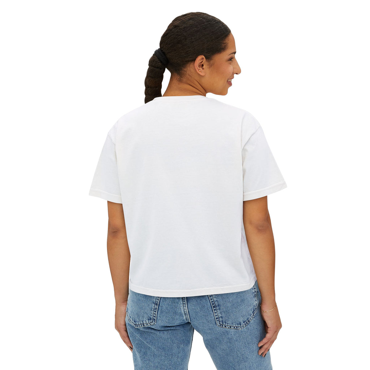 T-Shirt, Short Sleeve Boxy Crew Neck Cropped - 1980s Buddha Head