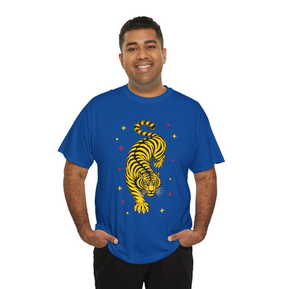T-Shirt, Short Sleeve Boxy Crewneck - Yellow Tiger