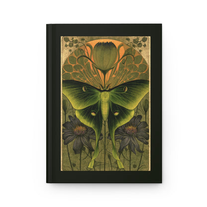 Journal Notebook, Hardcover Lined - Large Luna Moth, Black Framing