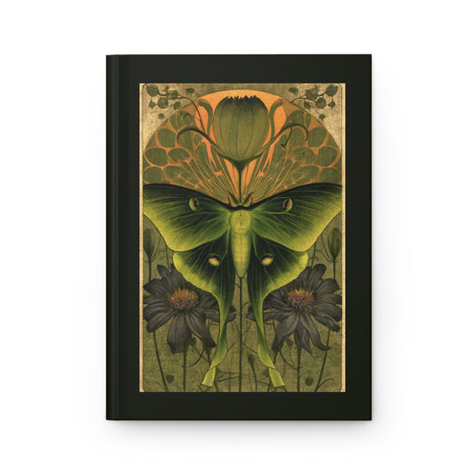 Journal Notebook, Hardcover Lined - Large Luna Moth, Black Framing