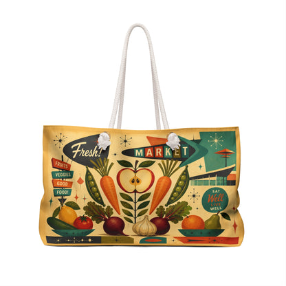 Retro Farmers Market Weekender Bag — Fresh Fruits & Veggies Tote