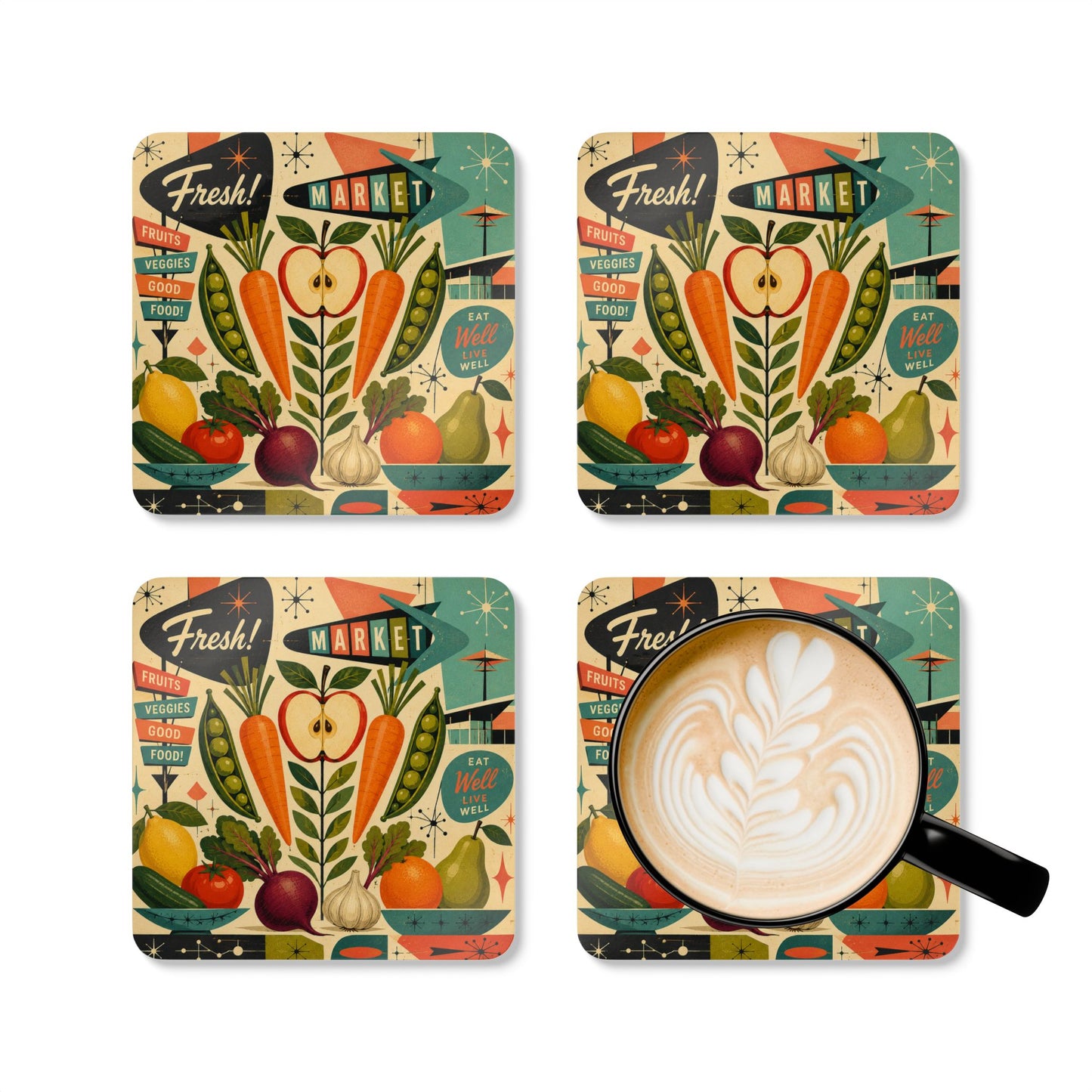 Mid-Century Modern Grocery Shopping Coasters (Set of 4)