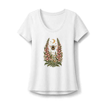 T-Shirt, Short Sleeve Scoop Neck - Botanical Bee, Moon & Foxglove