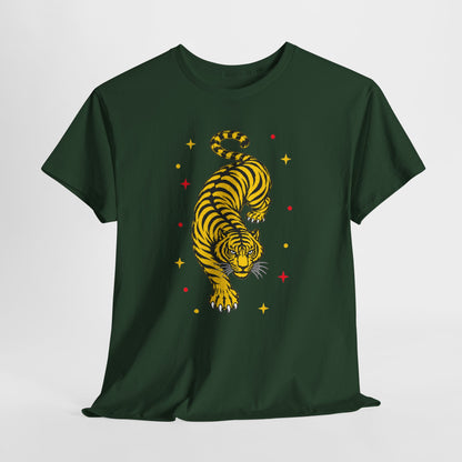 T-Shirt, Short Sleeve Boxy Crewneck - Yellow Tiger