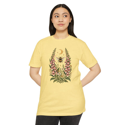 T-Shirt, Short Sleeve Boxy Crew Neck - Bee & Foxglove Vintage Floral Moon