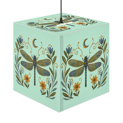 Cube Lamp, Decorative - Floral Dragonfly & Moon (light blue)