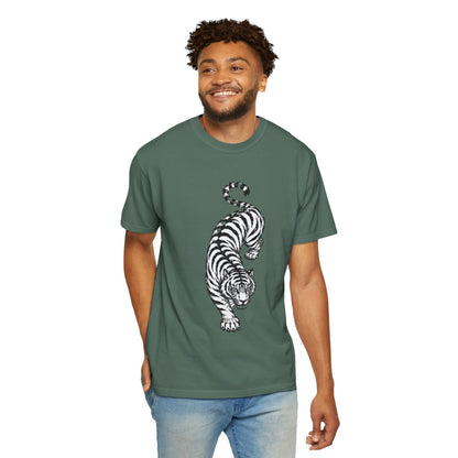 T-Shirt, Short Sleeve Boxy Crew Neck - Black & White Tiger