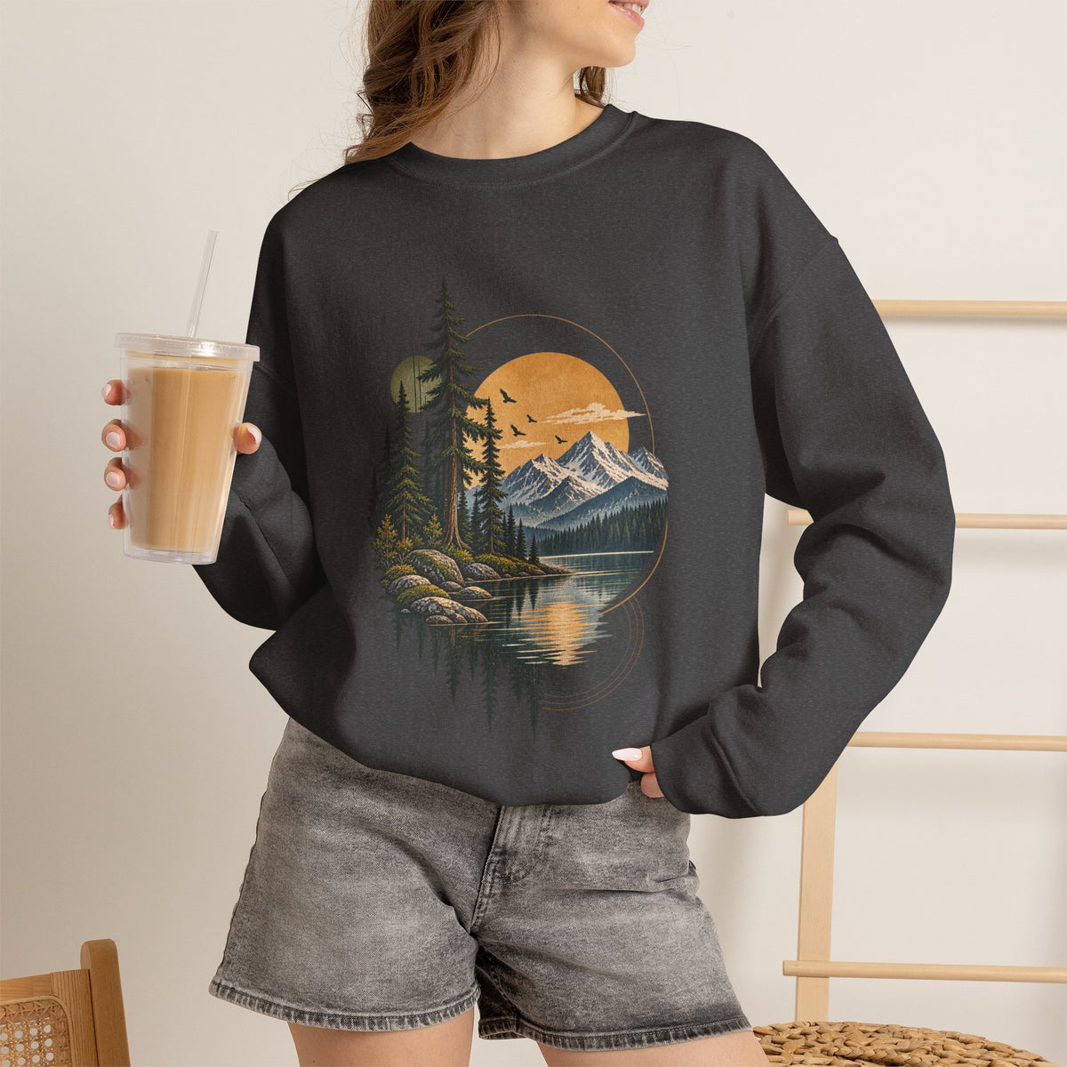 Sweatshirt, Crew Neck - Mountain Lake Sunset