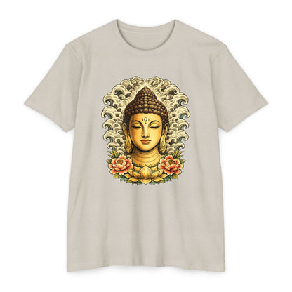 T-Shirt, Short Sleeve Boxy Crew Neck - Buddha Head Floral