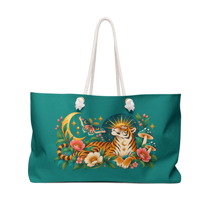 Tote, Weekender Travel Bag - Tiger Moon Floral Boho