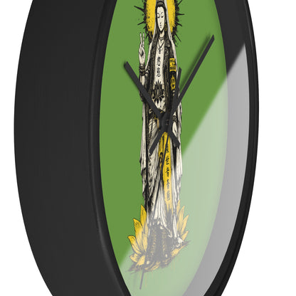Kuan Yin Lotus Wall Clock — Green Zen Buddhist Decorative Clock