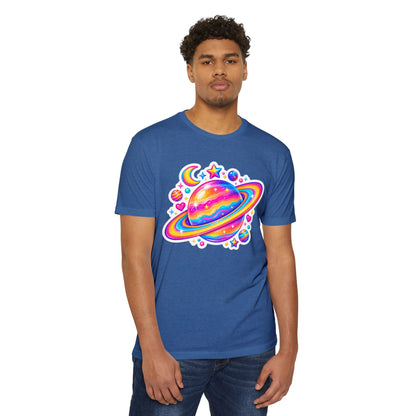 T‑Shirt, Short Sleeve Boxy Crew Neck - Rainbow Planet Cosmic Space