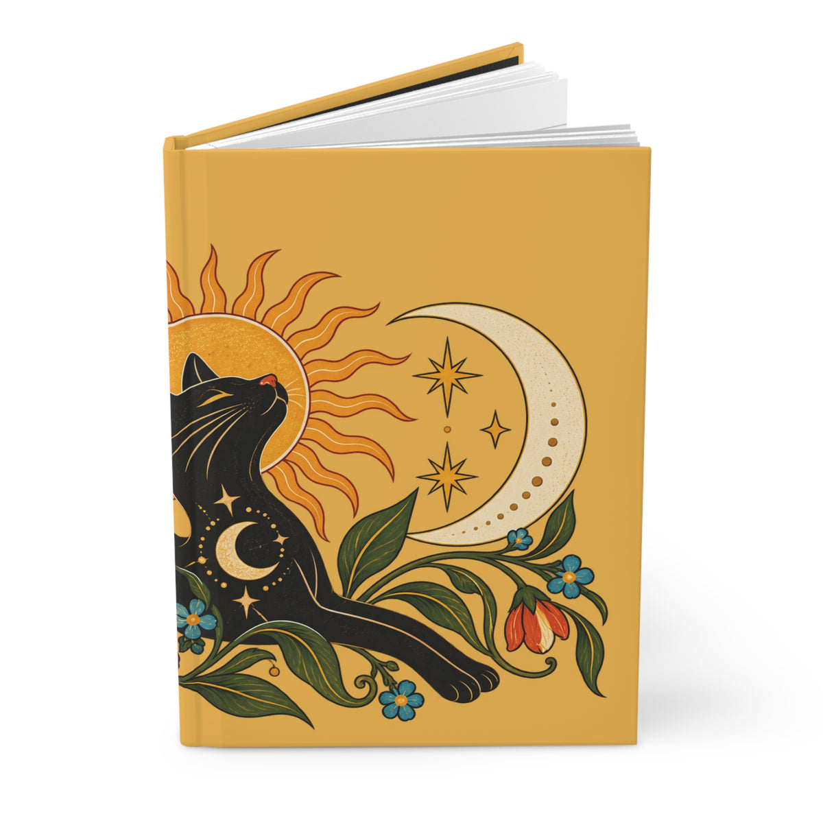 Journal Notebook, Lined Hardcover - Celestial Cat