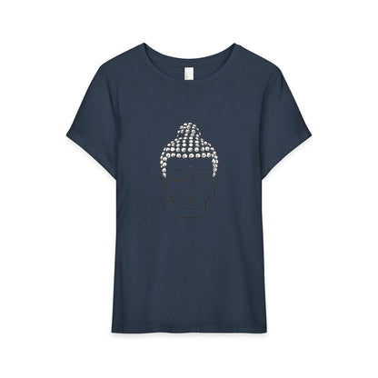 T-Shirt, Short Sleeve Wide Neck Relaxed Fit - Buddha Head