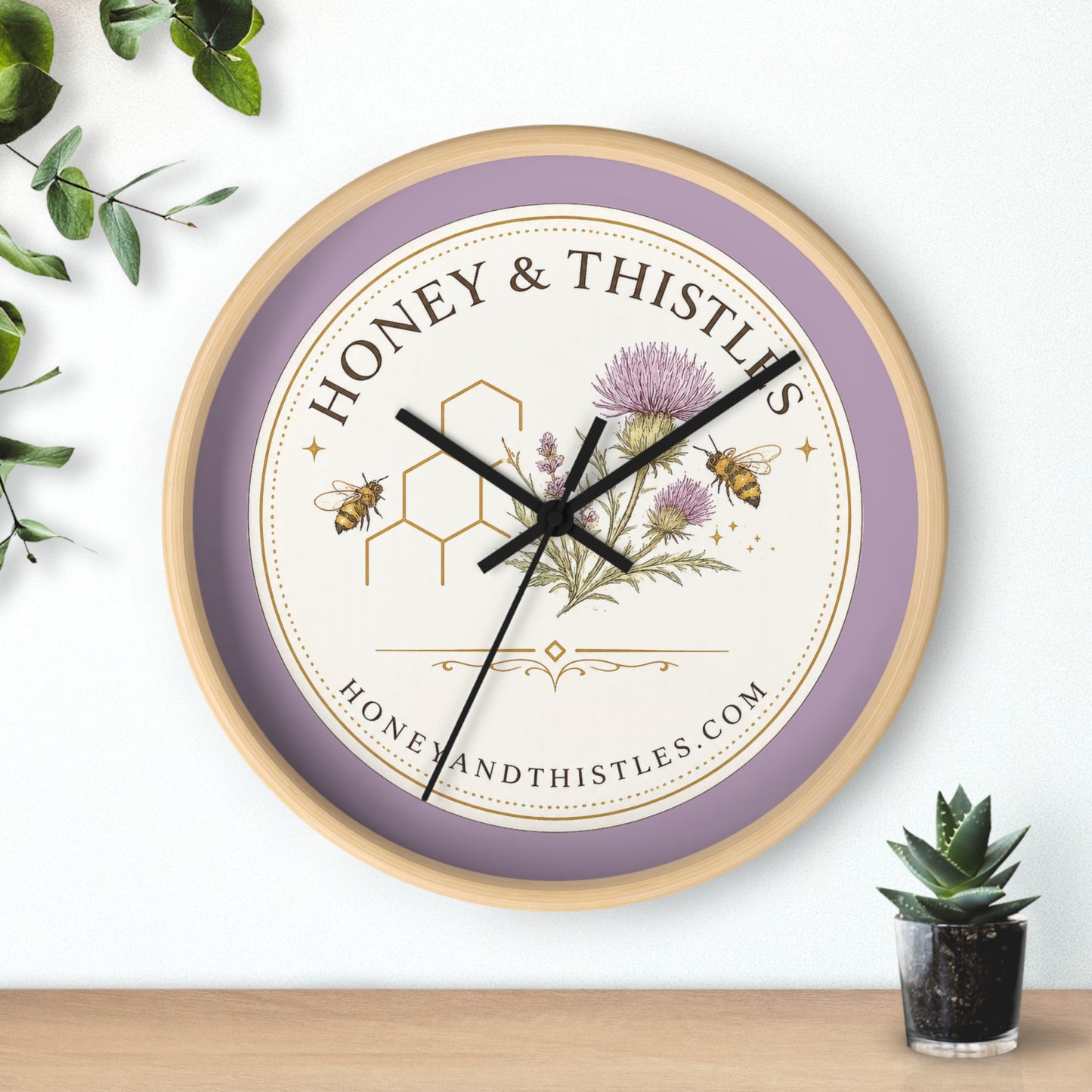 Honey & Thistles Floral Wall Clock — Bee, Thistle & Honeycomb Kitchen Clock