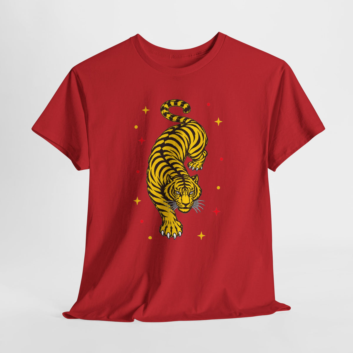 T-Shirt, Short Sleeve Boxy Crewneck - Yellow Tiger