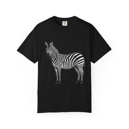 T-Shirt, Short Sleeve Boxy Crew Neck - Zebra Side View Standing