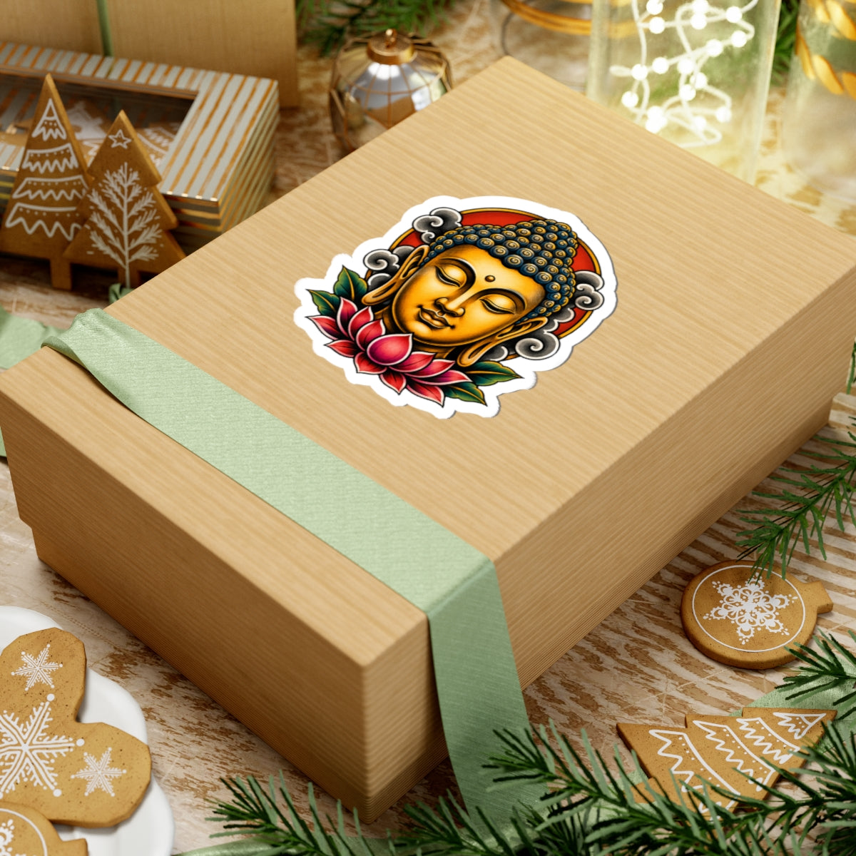 Sticker,  Kiss-Cut - Golden Buddha Head with Lotus