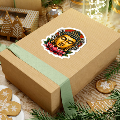 Sticker,  Kiss-Cut - Golden Buddha Head with Lotus