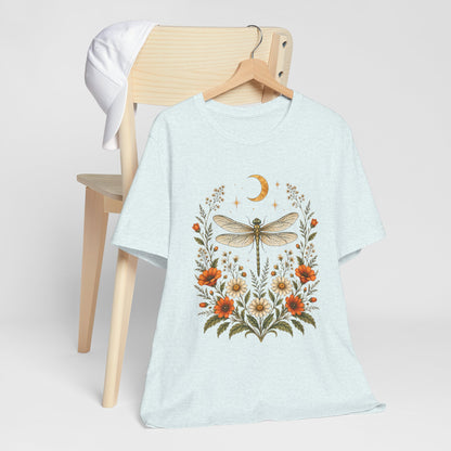 T-Shirt, Short Sleeve Boxy Crew Neck - Boho Dragonfly Moon