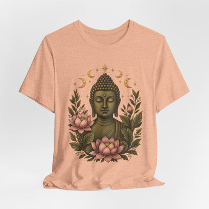 T‑Shirt, Short Sleeve Boxy Crew Neck - Buddha, Lotus & Moon Phases