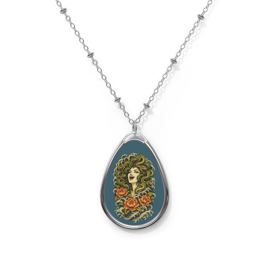 Medusa Having a Chuckle Tear-Drop Pendant Necklace