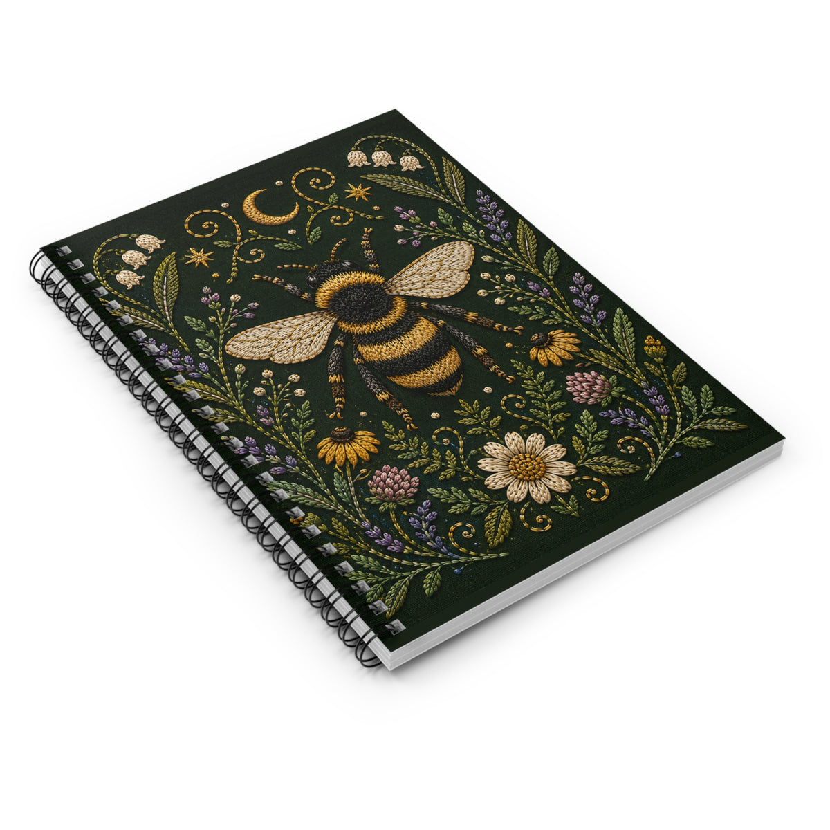 Journal Notebook, Spiral Bound Lined - Bee & Wildflowers