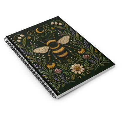 Journal Notebook, Spiral Bound Lined - Bee & Wildflowers