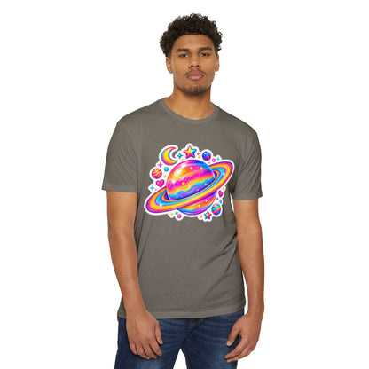 T‑Shirt, Short Sleeve Boxy Crew Neck - Rainbow Planet Cosmic Space