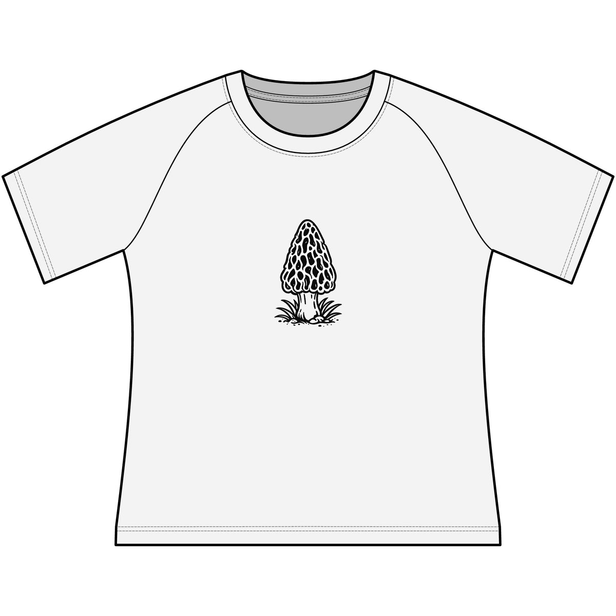 T-Shirt, Short Sleeve Wide Neck - Black & White Morel Mushroom