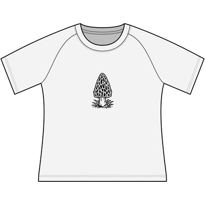 T-Shirt, Short Sleeve Wide Neck - Black & White Morel Mushroom