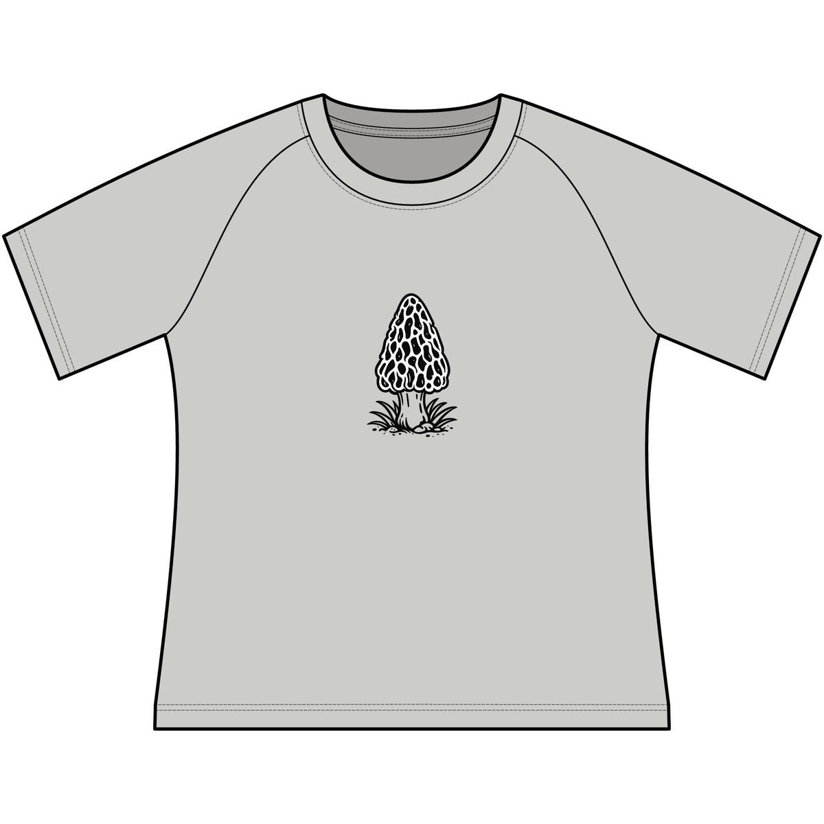 T-Shirt, Short Sleeve Wide Neck - Black & White Morel Mushroom