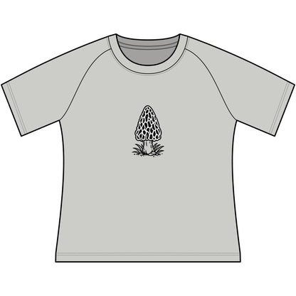 T-Shirt, Short Sleeve Wide Neck - Black & White Morel Mushroom