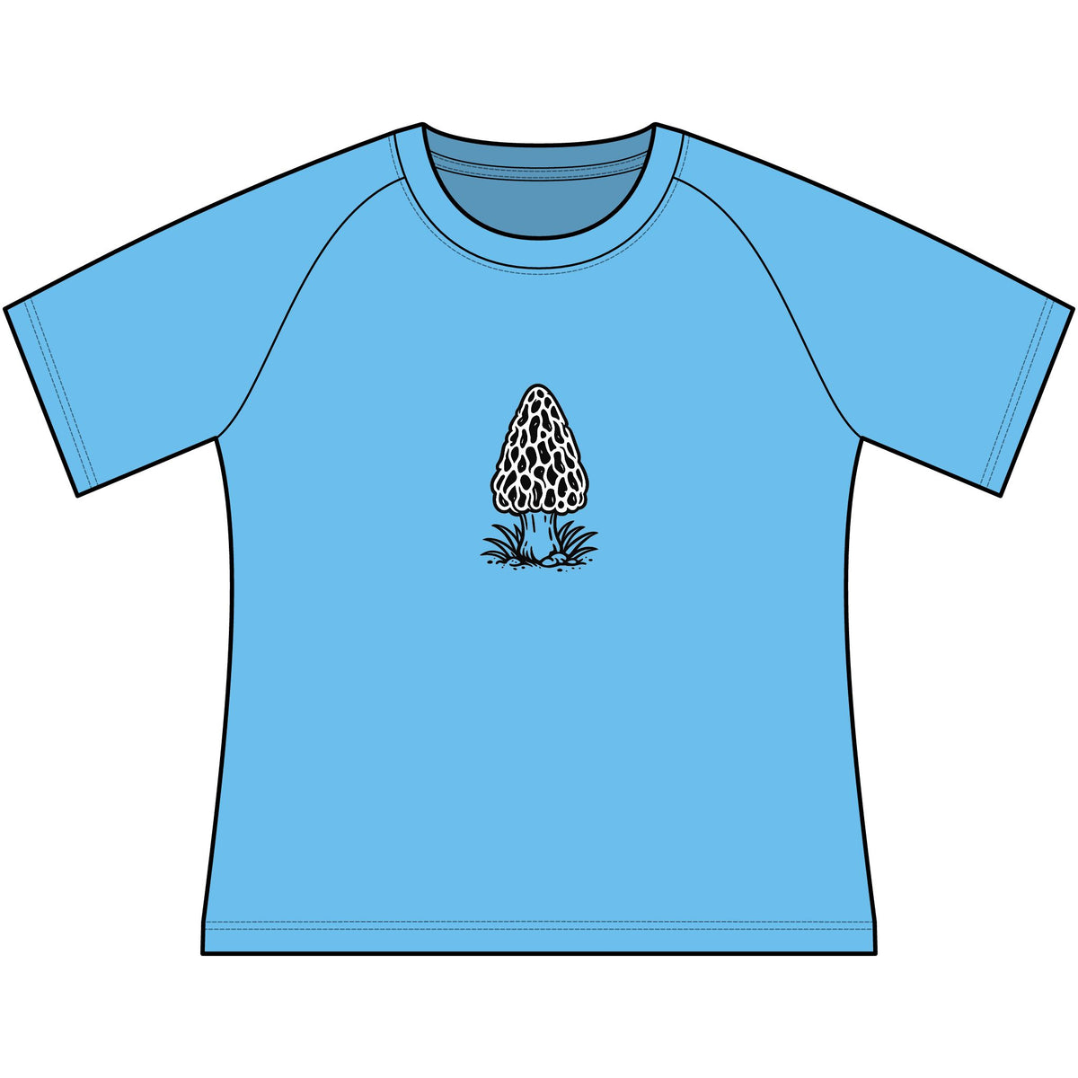 T-Shirt, Short Sleeve Wide Neck - Black & White Morel Mushroom