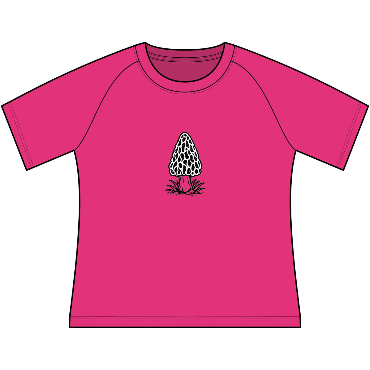 T-Shirt, Short Sleeve Wide Neck - Black & White Morel Mushroom